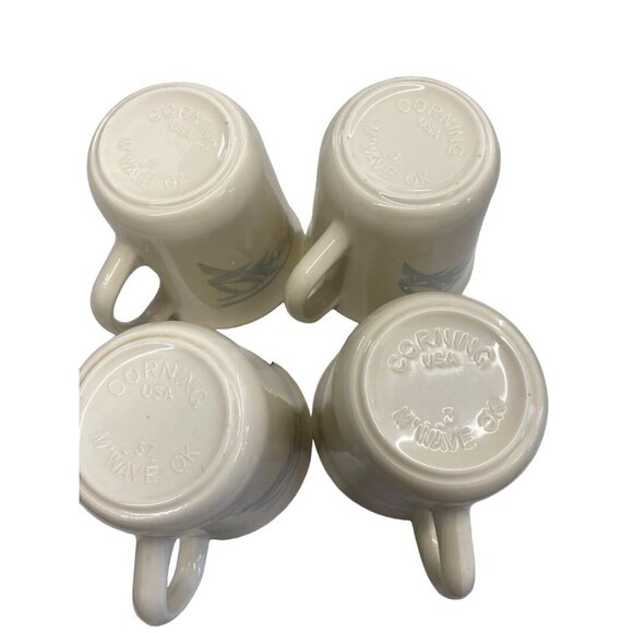 Corning Corelle Beige Coffee Cup Blue Lily Leaf Flower Pattern Retired Set 4 - Picture 4 of 5